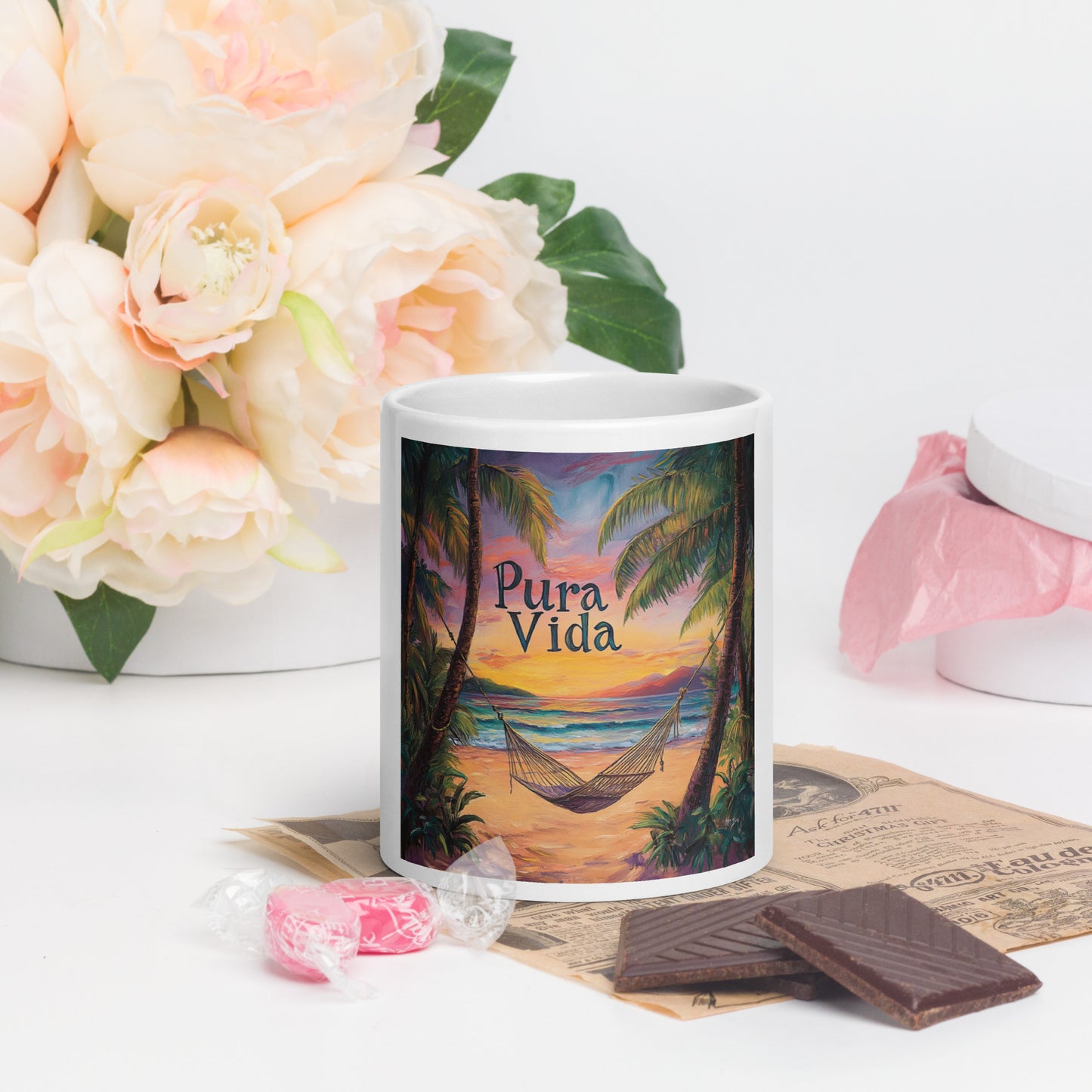 Pura Vida Beach Sunset and Hammock Coffee Mug